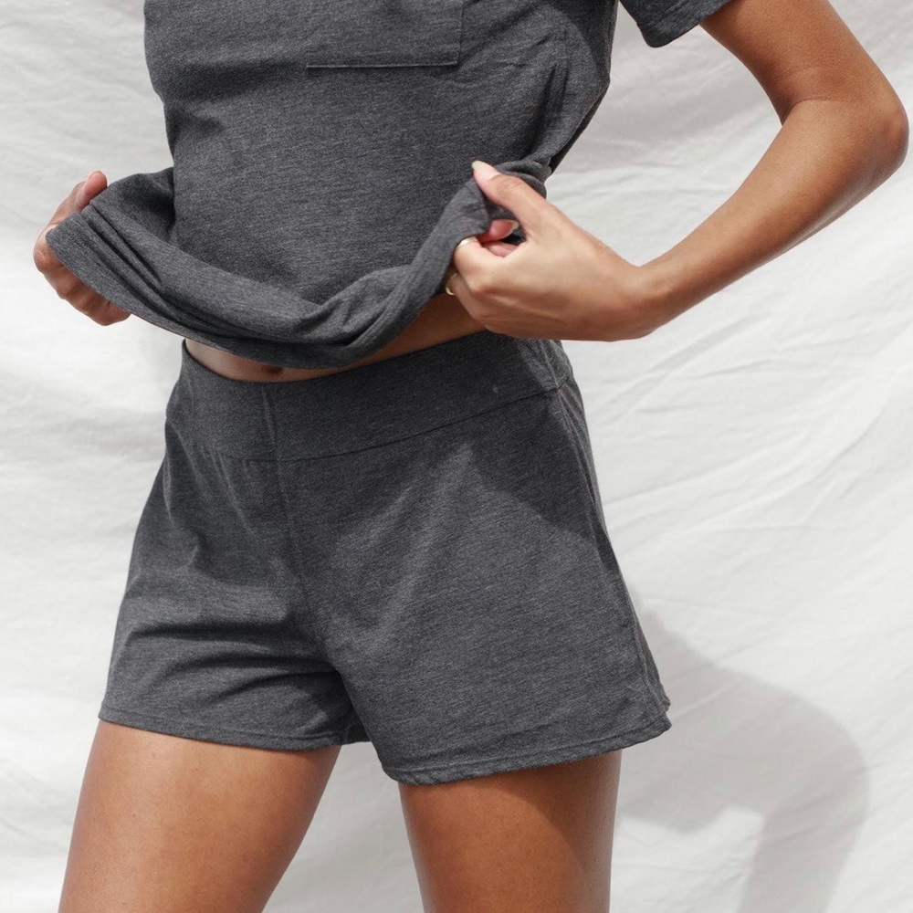 Grey Lunya restore shorts in small; mercurial grey heather colour